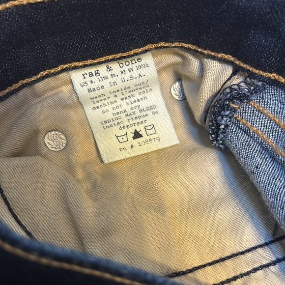 Rag & Bone High Rise Skinny Denim Jeans Heritage Wash Dark Stretch - Picture 3 of 5